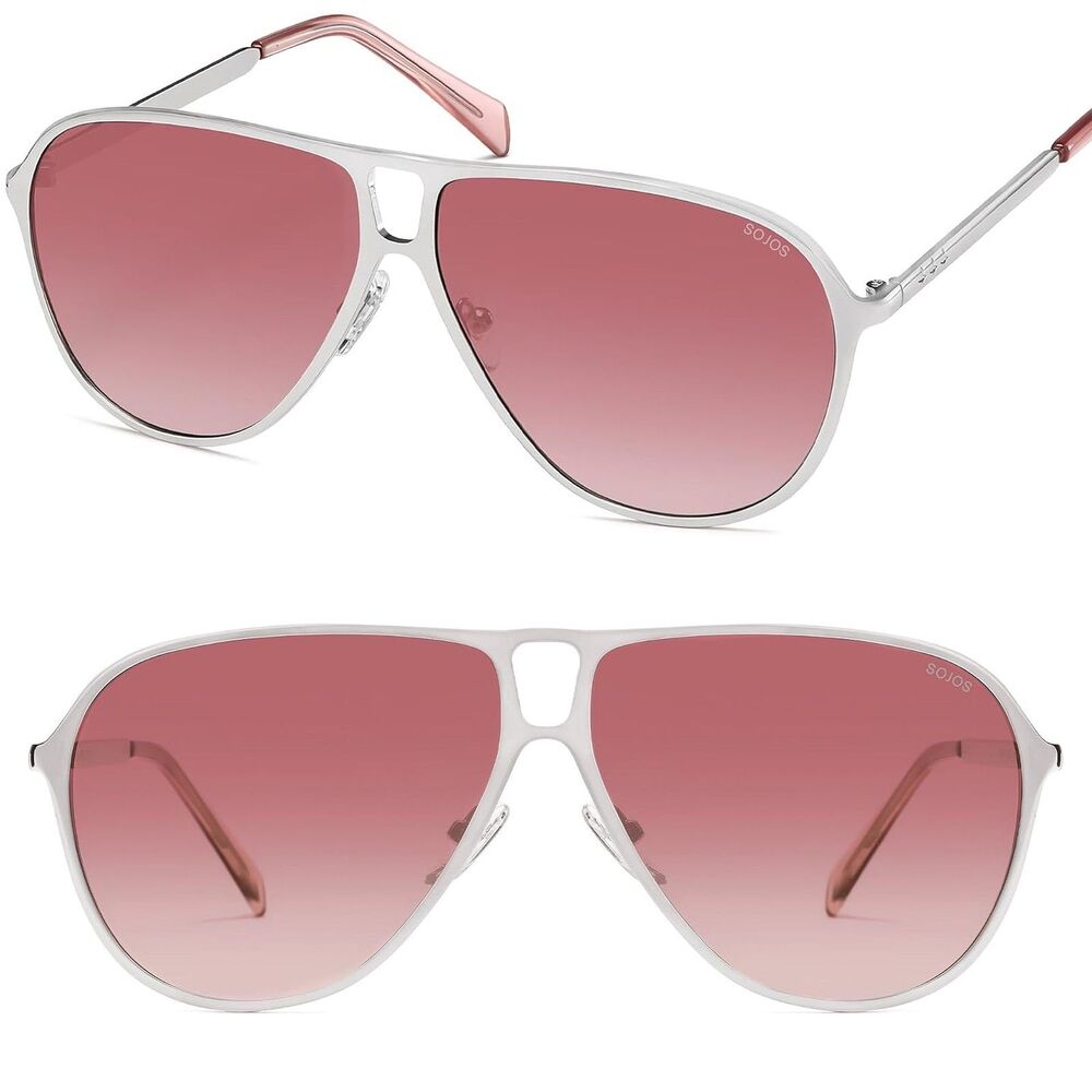 Unisex Pilot Polarized Sunglasses Silver Metal Frame Pink Gradient Lens Retro